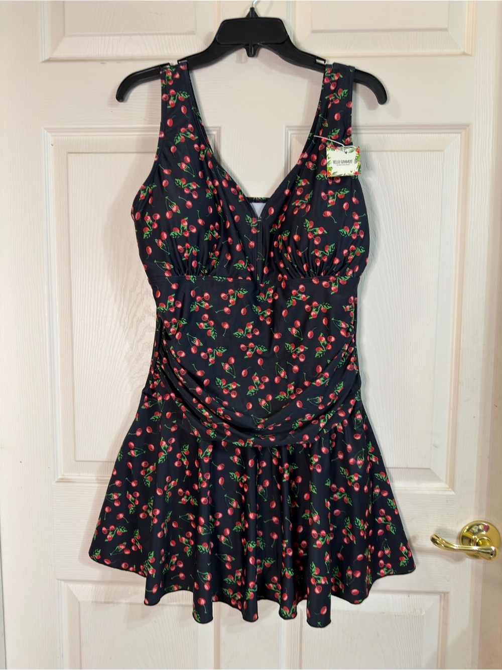 Hello Summer Multicolored One Piece Cherry Print Swim Dress Sz 3XL NWT